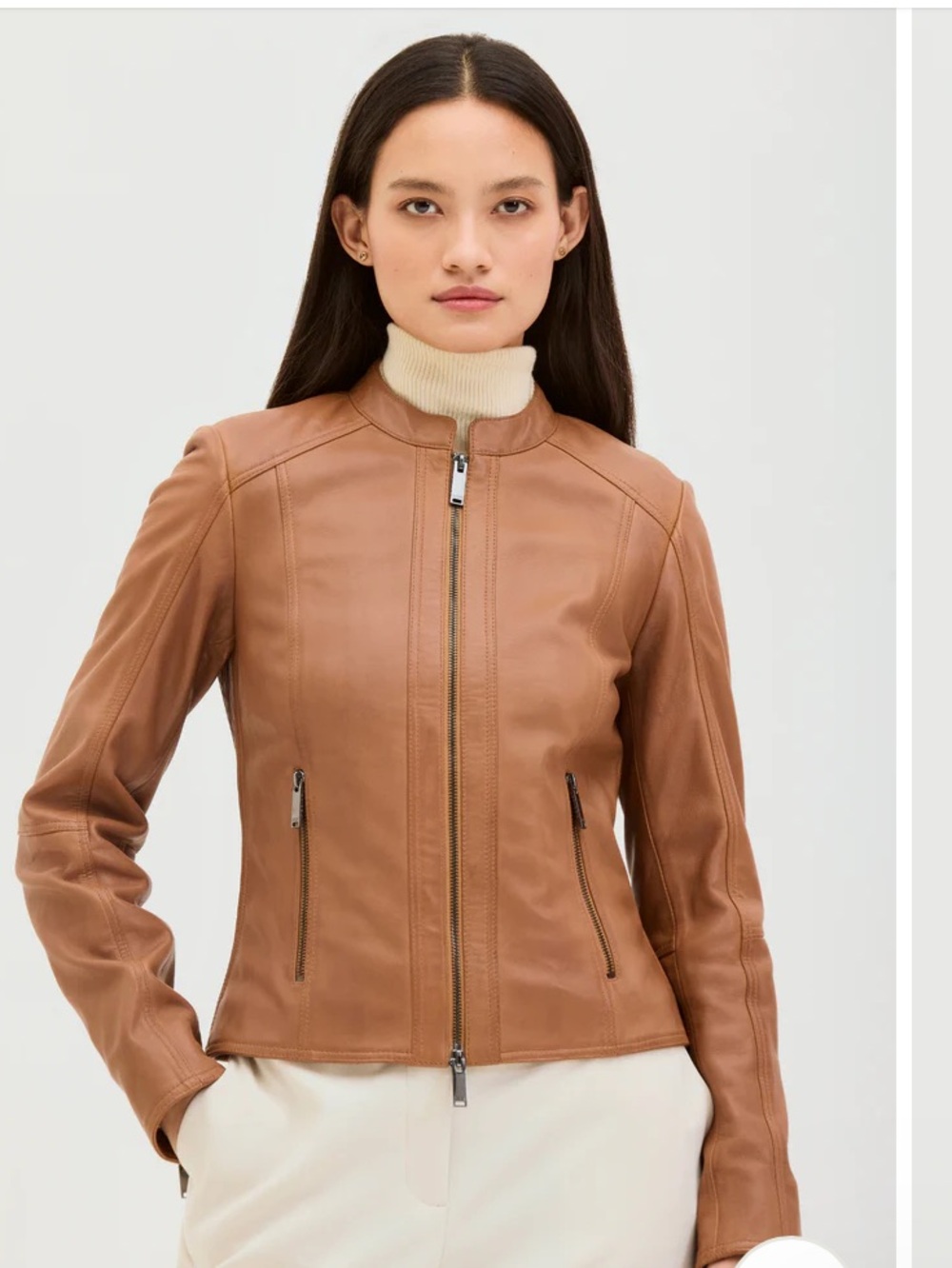 Danier ANYA Tan Leather Moto-Style Zip Jacket (currently for sale on website)